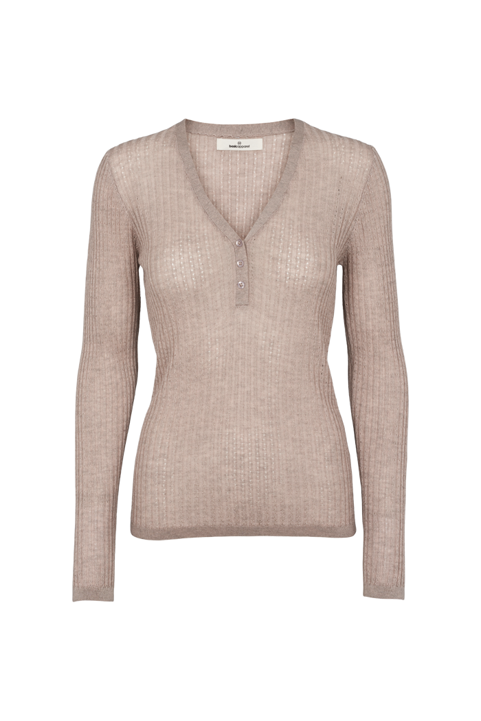 Basic Apparel Adi LS V-neck T-shirts 100 Natural melange