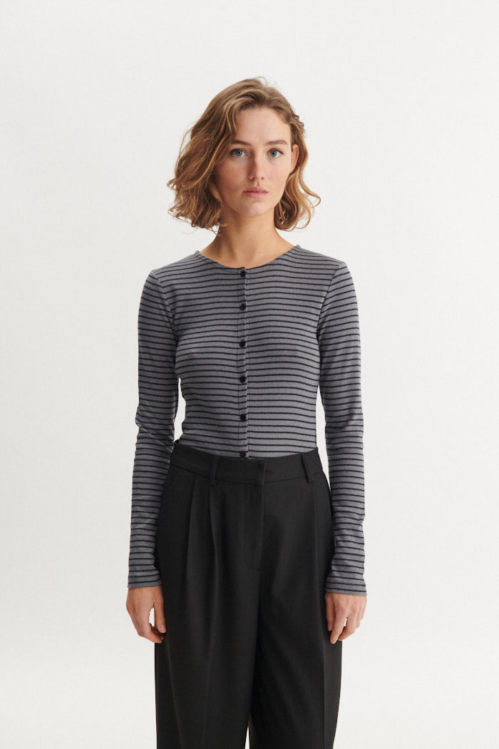 Basic Apparel Arense Stripe Cardigan Cardigans 843 Poppy seed / Black
