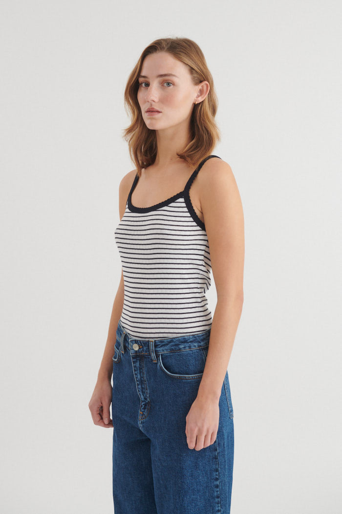Basic Apparel Arense Striped Strap Top Toppe 690 Bright white / sky captain