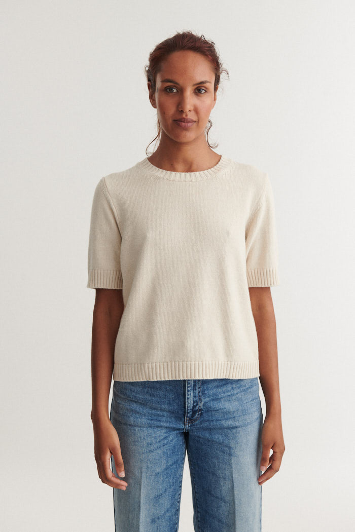 Basic Apparel Cady SS O-neck Sweaters 100 Natural melange