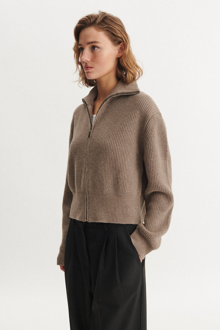 Basic Apparel Cady Zip Cardigan Cardigans 715 Greige