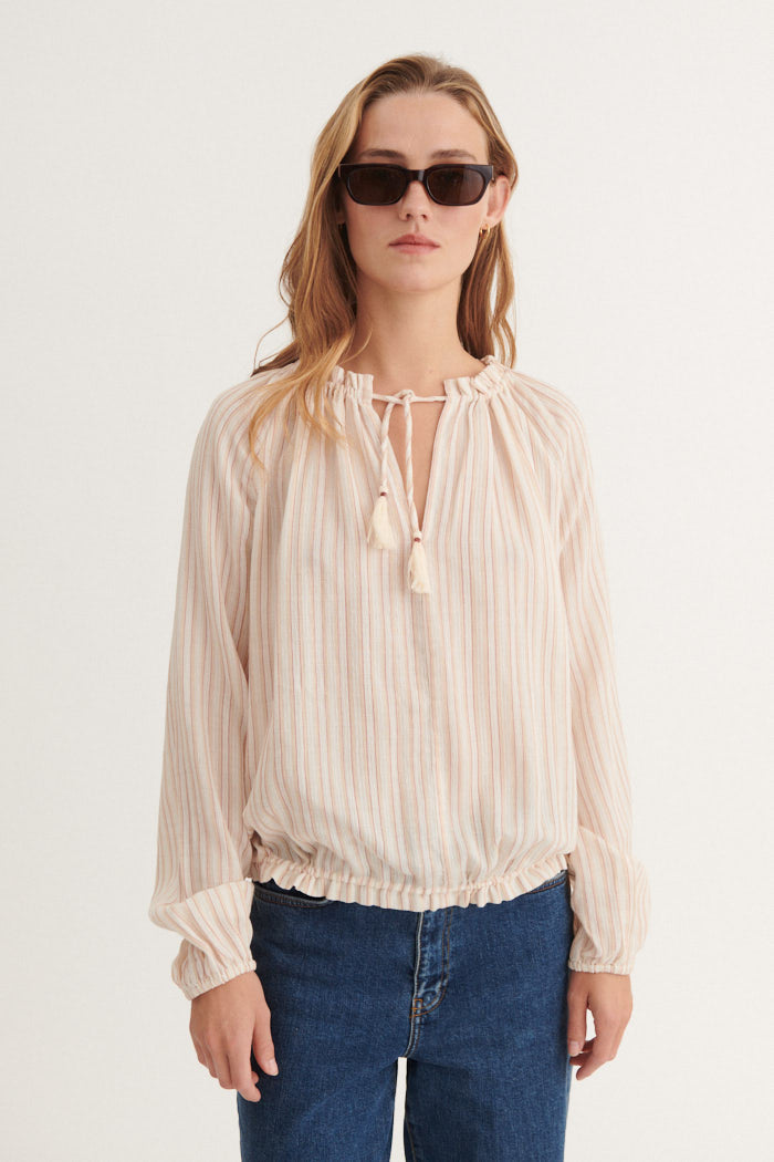 Basic Apparel Calli Raglan Shirt Skjorter 779 Smokey gray / whisper White / cedar wood
