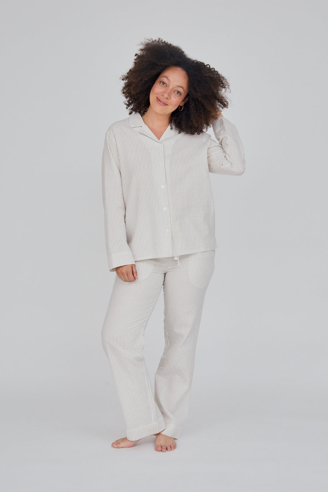 Basic Apparel Juna PJ Shirt GOTS PJ shirts & PJ pants 524 Feather Grey/Whisper White