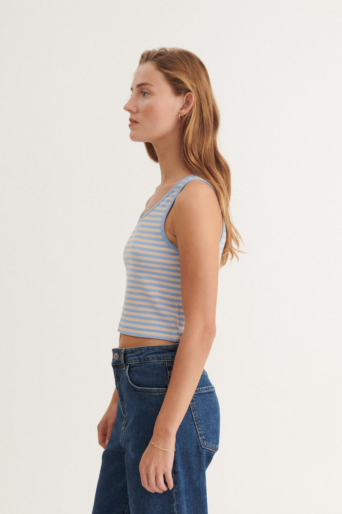 Basic Apparel Ludmilla Stripe Crop Tank Toppe 785 Frozen fjord / smoke gray
