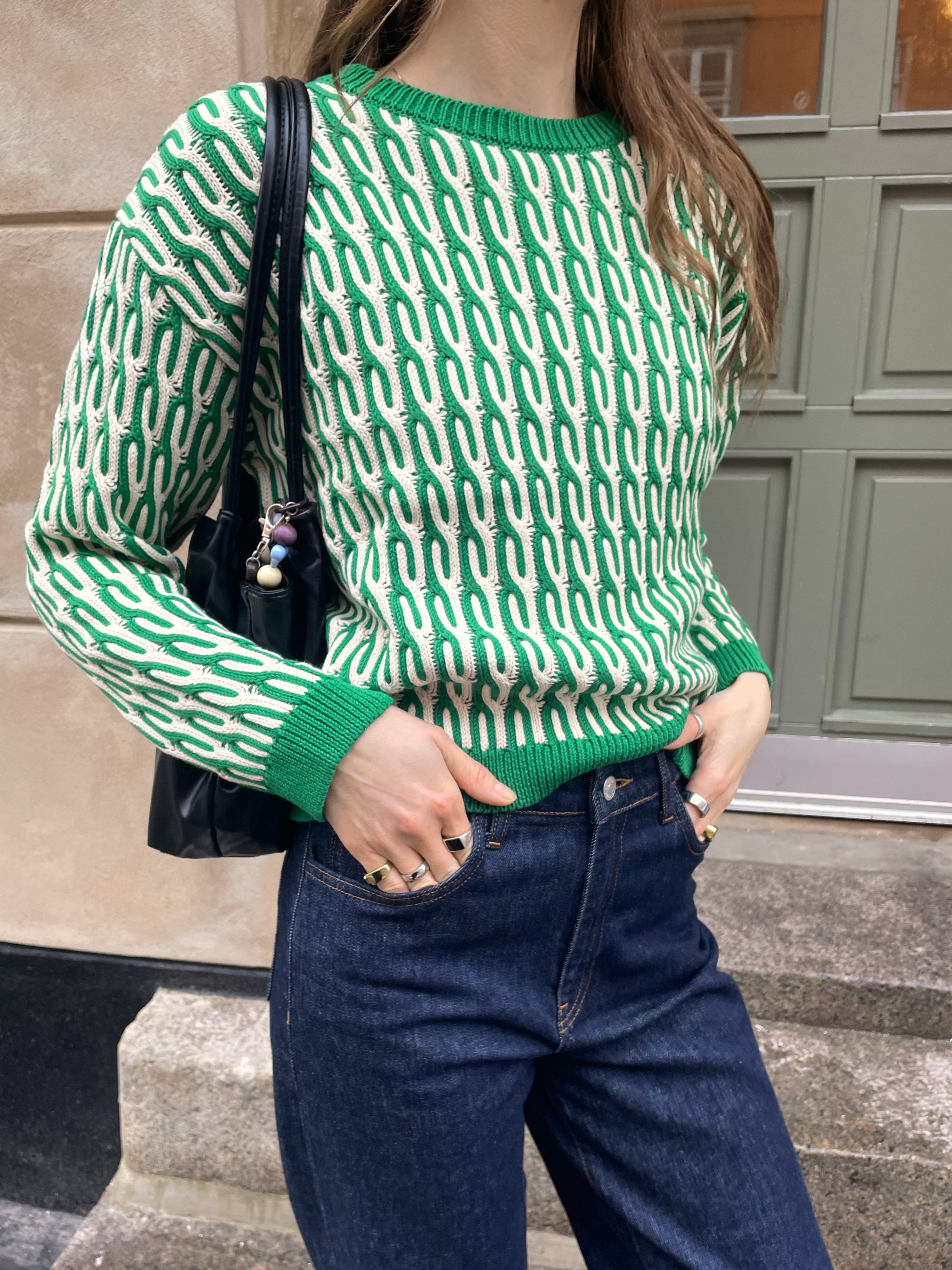 Basic Apparel Minie Sweater Sweaters 869 Abundant green / whisper white