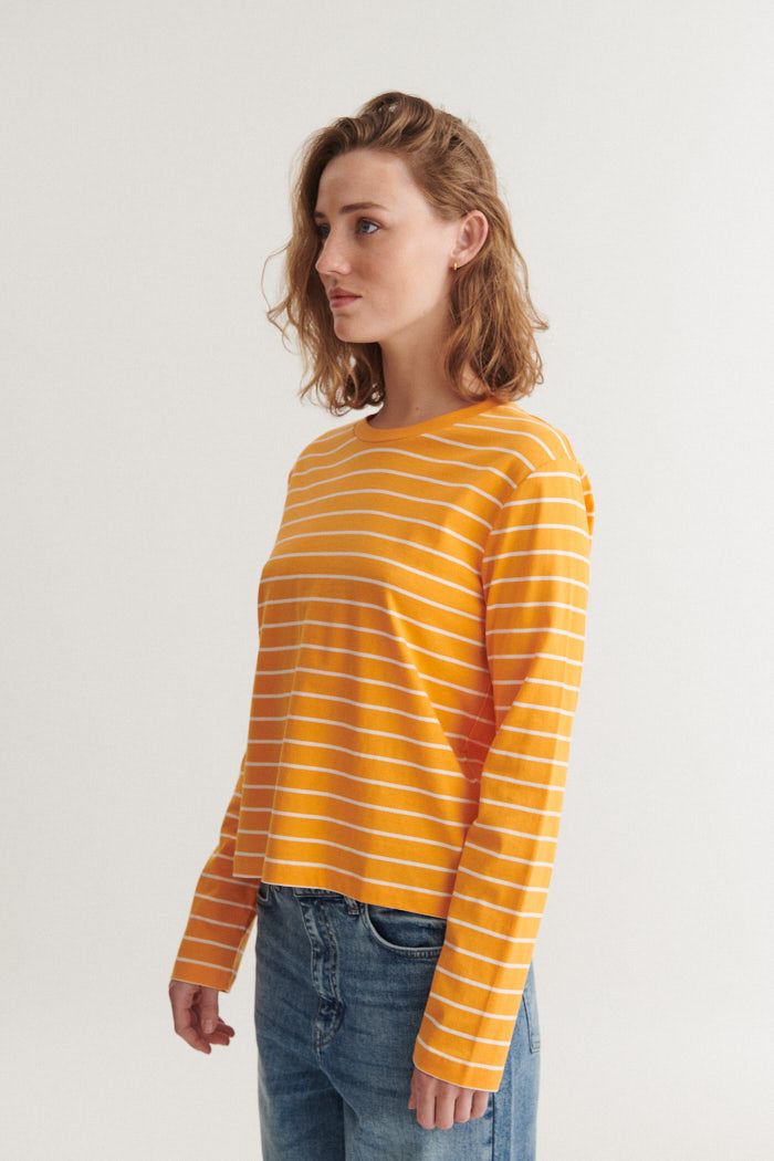 Basic Apparel Raja LS Stripe Tee T-shirts 870 Abricot / whisper white