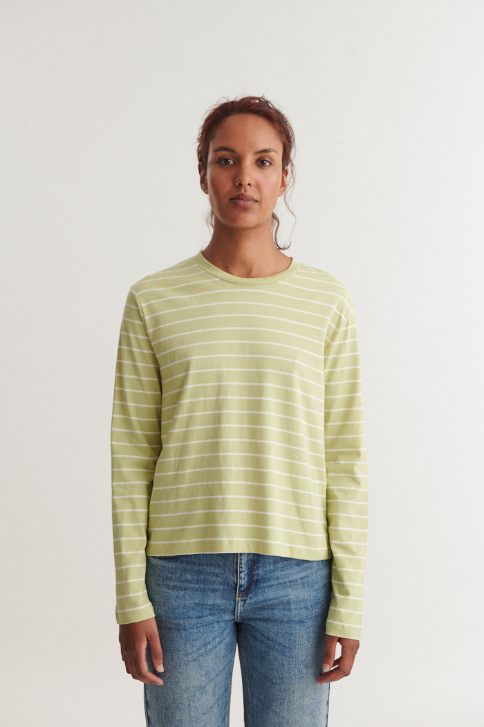 Basic Apparel Raja LS Stripe Tee T-shirts 872 winter pear / whisper white