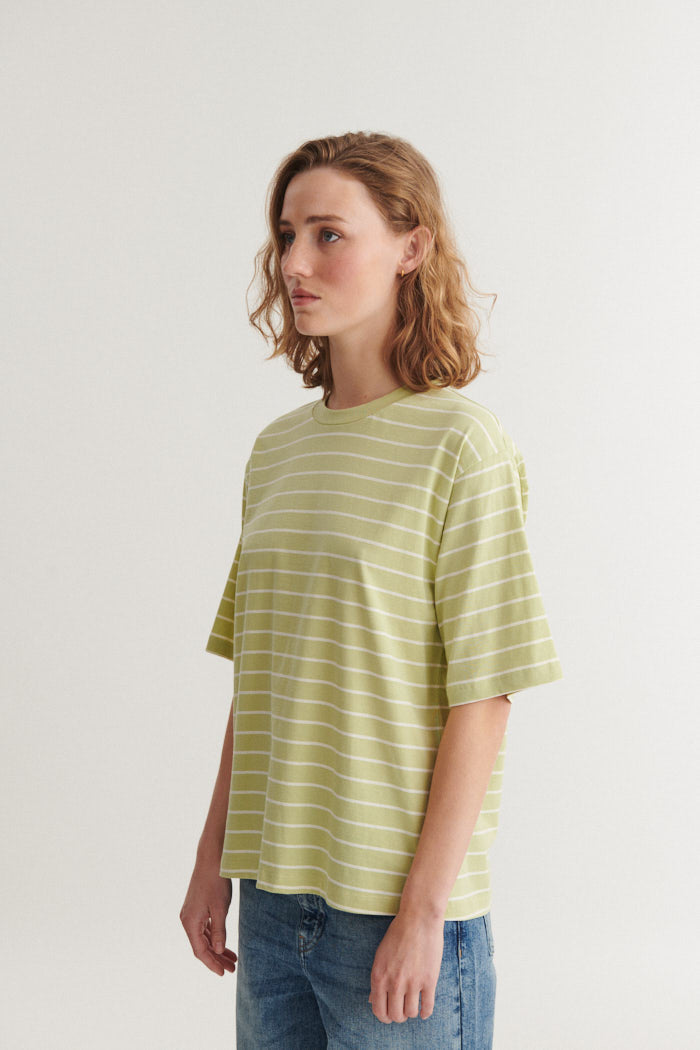 Basic Apparel Raja Stripe Tee T-shirts 872 winter pear / whisper white